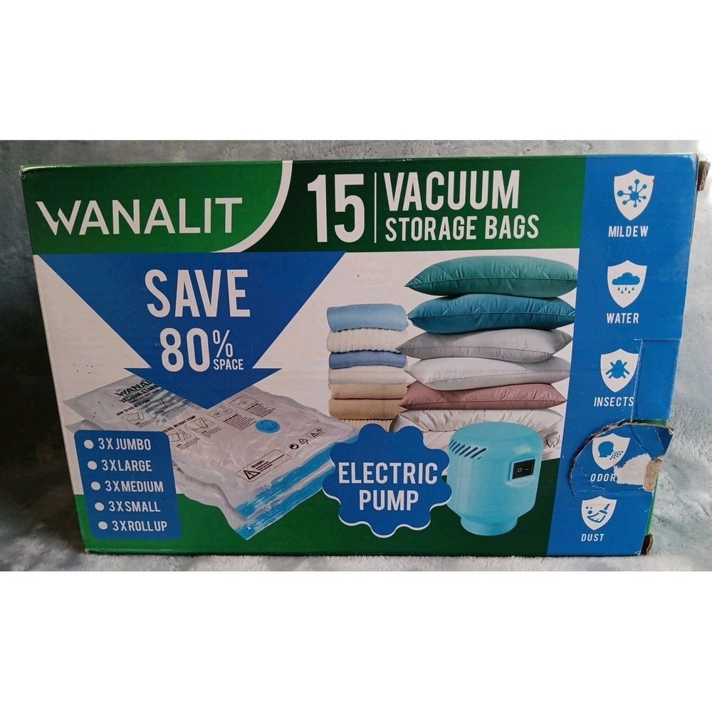 Vacuum Storage Bags‎ with Electric Pump Jumbo Large Medium Small 15 Pack WANALIT